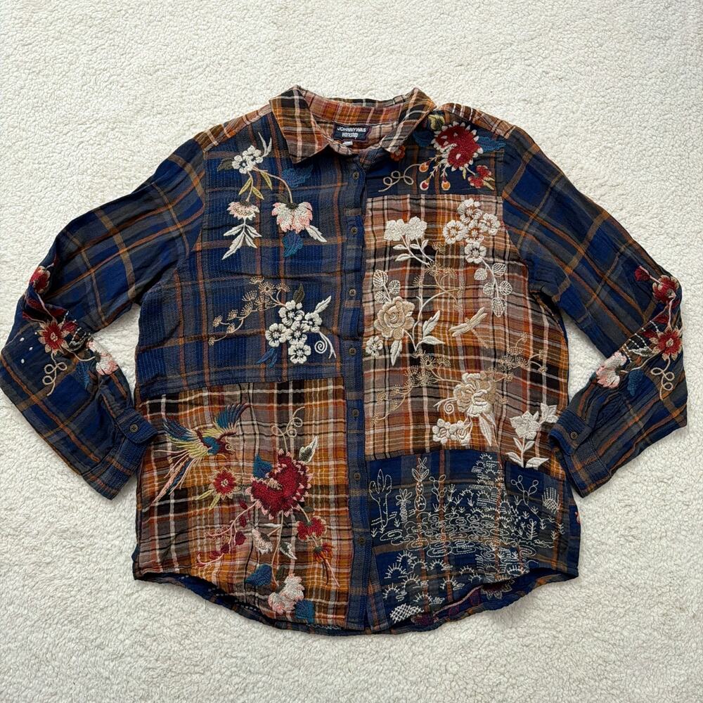 Johnny Was Workshop Embroidered Patchwork Plaid S… - image 1